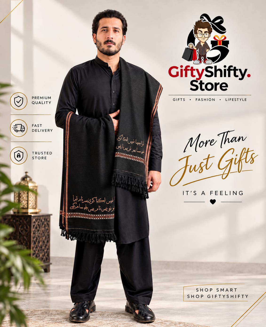 Customized Name Shawl – Pure Wool Personalized Calligraphy Shawl for Men